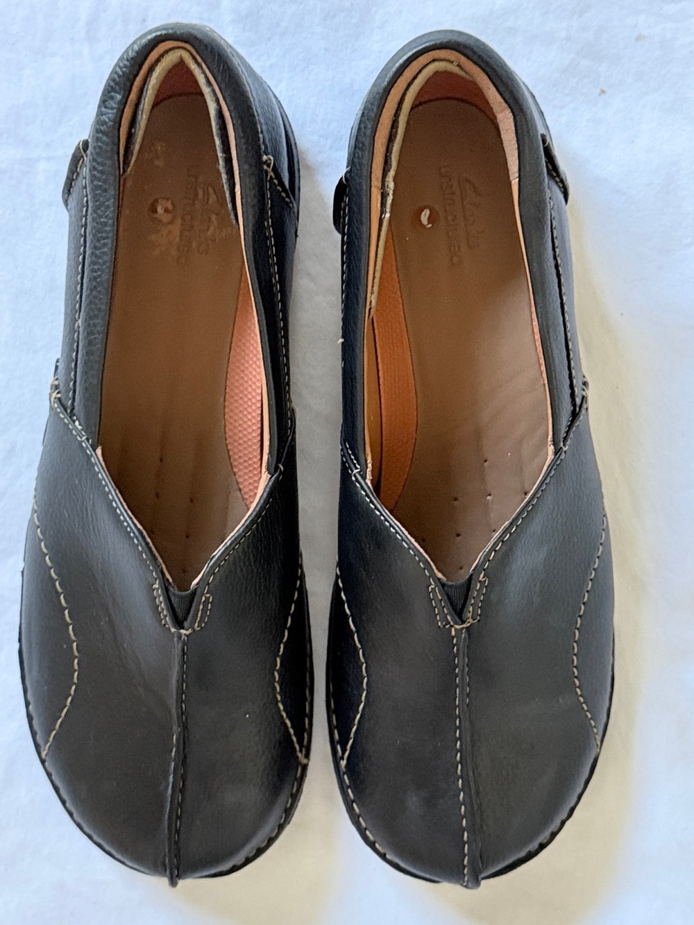 Clarks Unstructured Women’s Slip On Loafers Black Leather Comfort US 8M